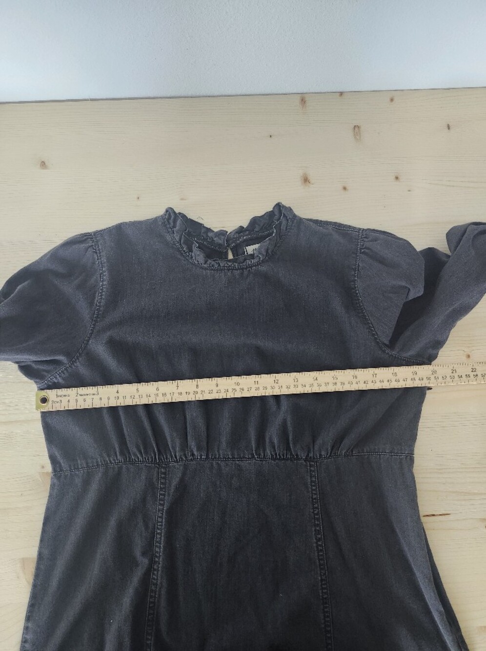Madewell Black Long-Sleeve Ruffle Neck Dress Women's 12 - Picture 4 of 8